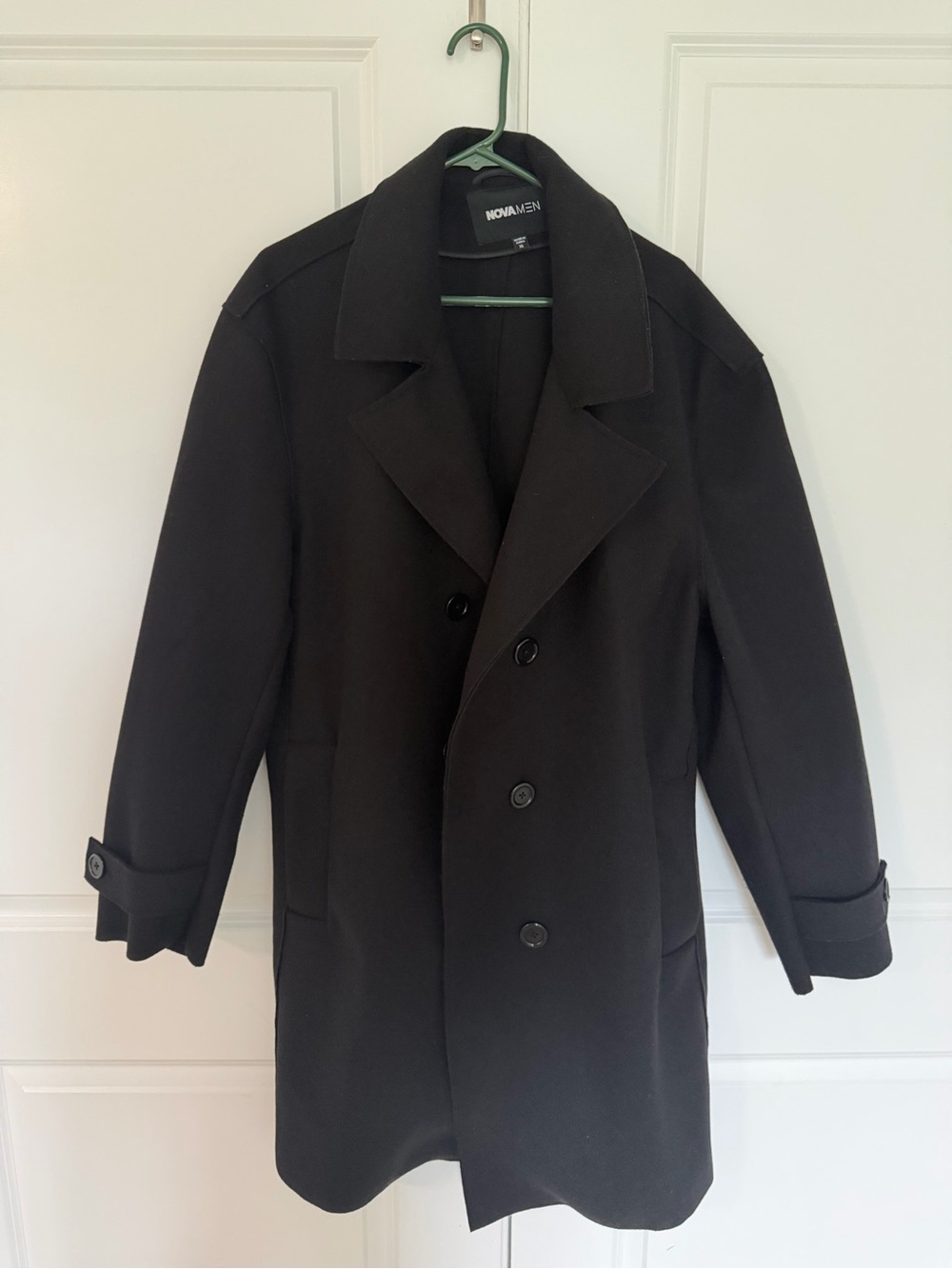 Fashion Nova Men's Black Double-Breasted Pea Coat
